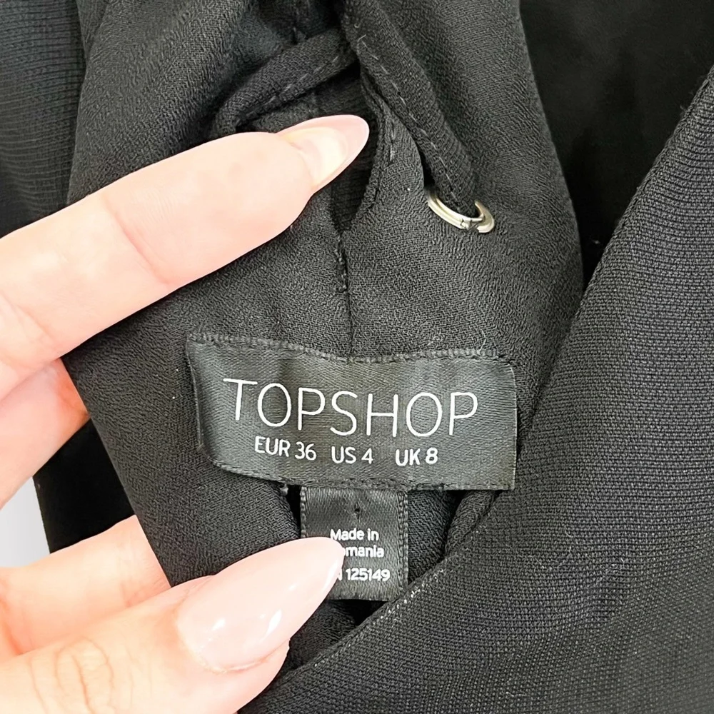 TOPSHOP Black Plunge Lace Up Back Jumpsuit (Sz 4)